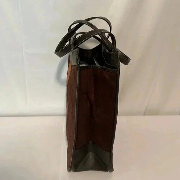 TOTE HANDBAG TWO TONE SUEDE EMBOSSED FLORAL PATTERN DOUBLE HANDLES‎ - Picture 3 of 7